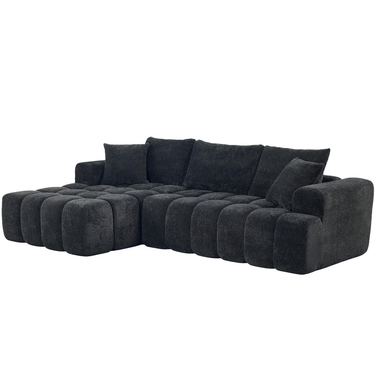 ECKSOFA L-Form 3-Sitzer in Dunkelgrau aus Samt mit linker Chaiselongue - Dunkelgrau, Textil (250/160cm) - CHICFURN