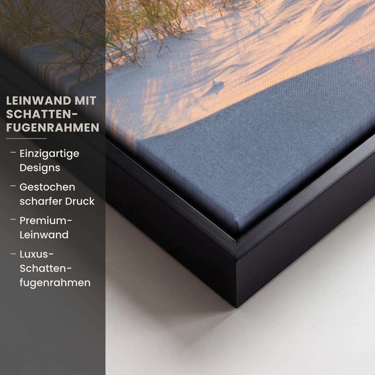LEINWAND Bilder mit Rahmen - Strand - Sonne - Düne - Gras - Sand - Horizont - 30x40 - Hellblau, Textil (30/40cm) - MuchoWow
