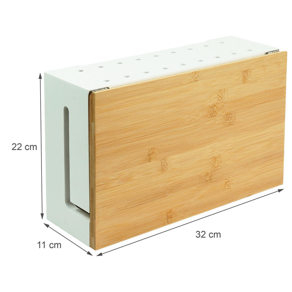 Thumbnail - Relaxdays Kabelbox, Weiß, Holz, 32x11x22 cm, Arbeitszimmer, Schreibtische