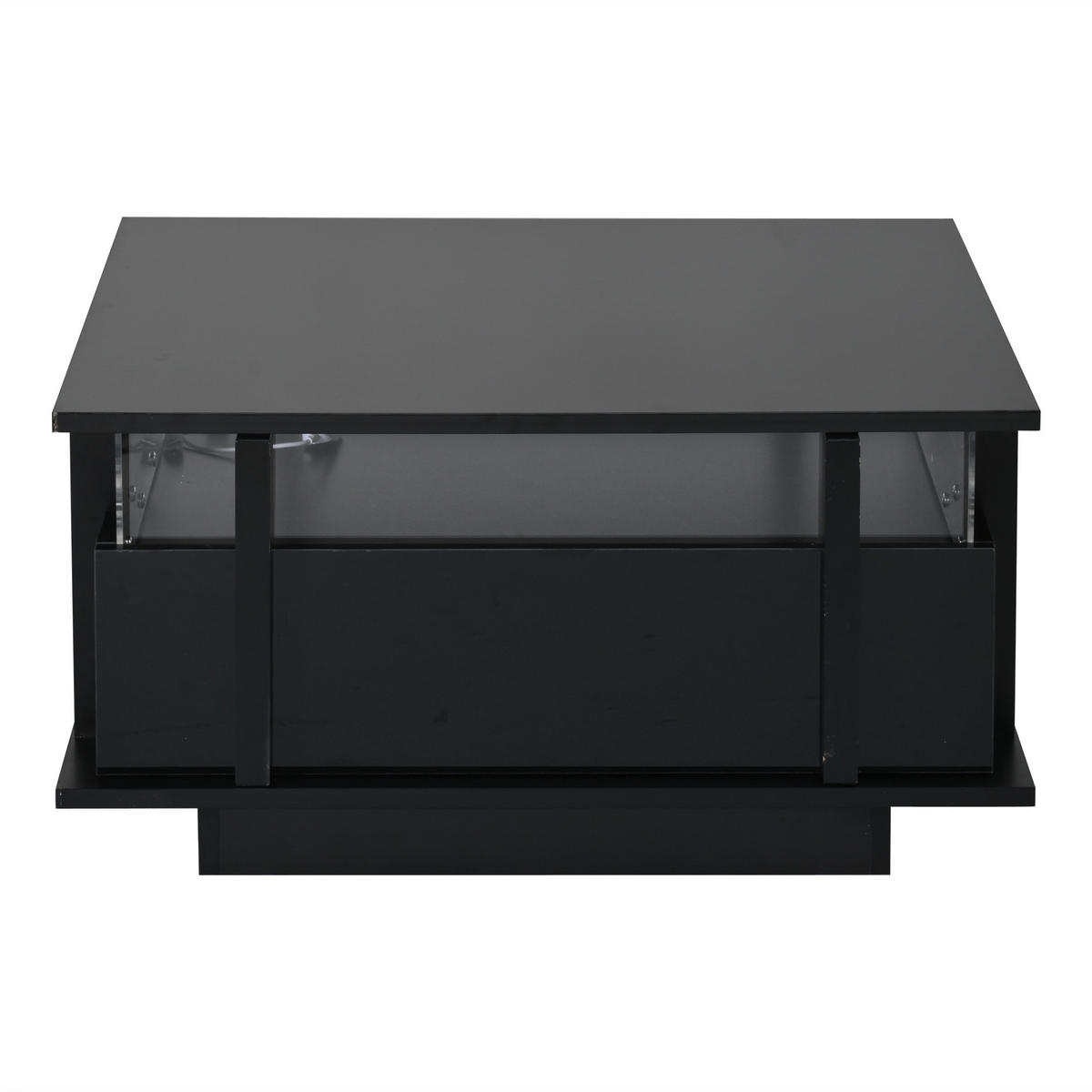 COUCHTISCH 70/70/35 cm Schwarz aus Holzwerkstoff mit LED-Beleuchtung und 2 Schubladen - Schwarz, Holzwerkstoff (70/70/35cm) - OKWISH