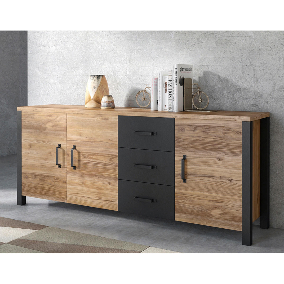 SIDEBOARD Lyam Holz und Schwarz - Schwarz, Holzwerkstoff (192/79/43cm) - Petits-meubles