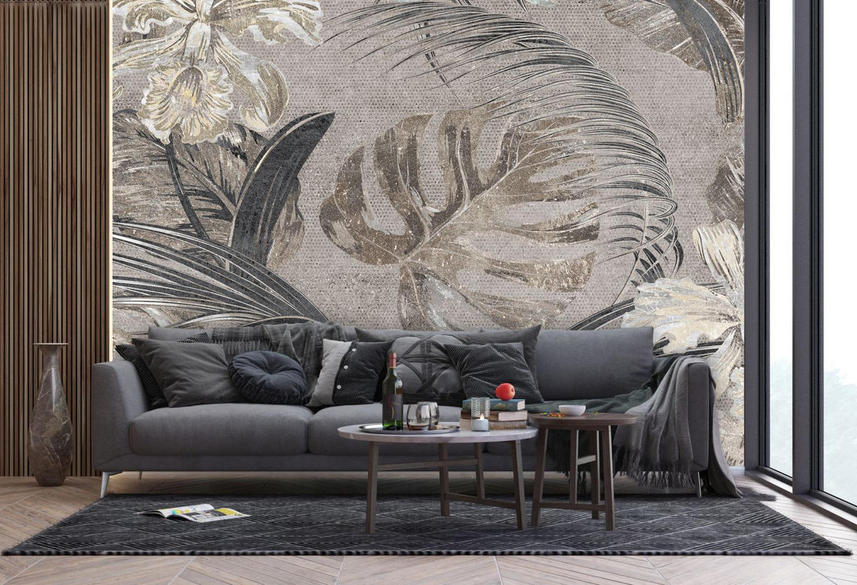 FOTOTAPETE tropische Blätter und Blüten 375 x 270 cm - Braun, Papier (375/270cm) - Sanders & Sanders