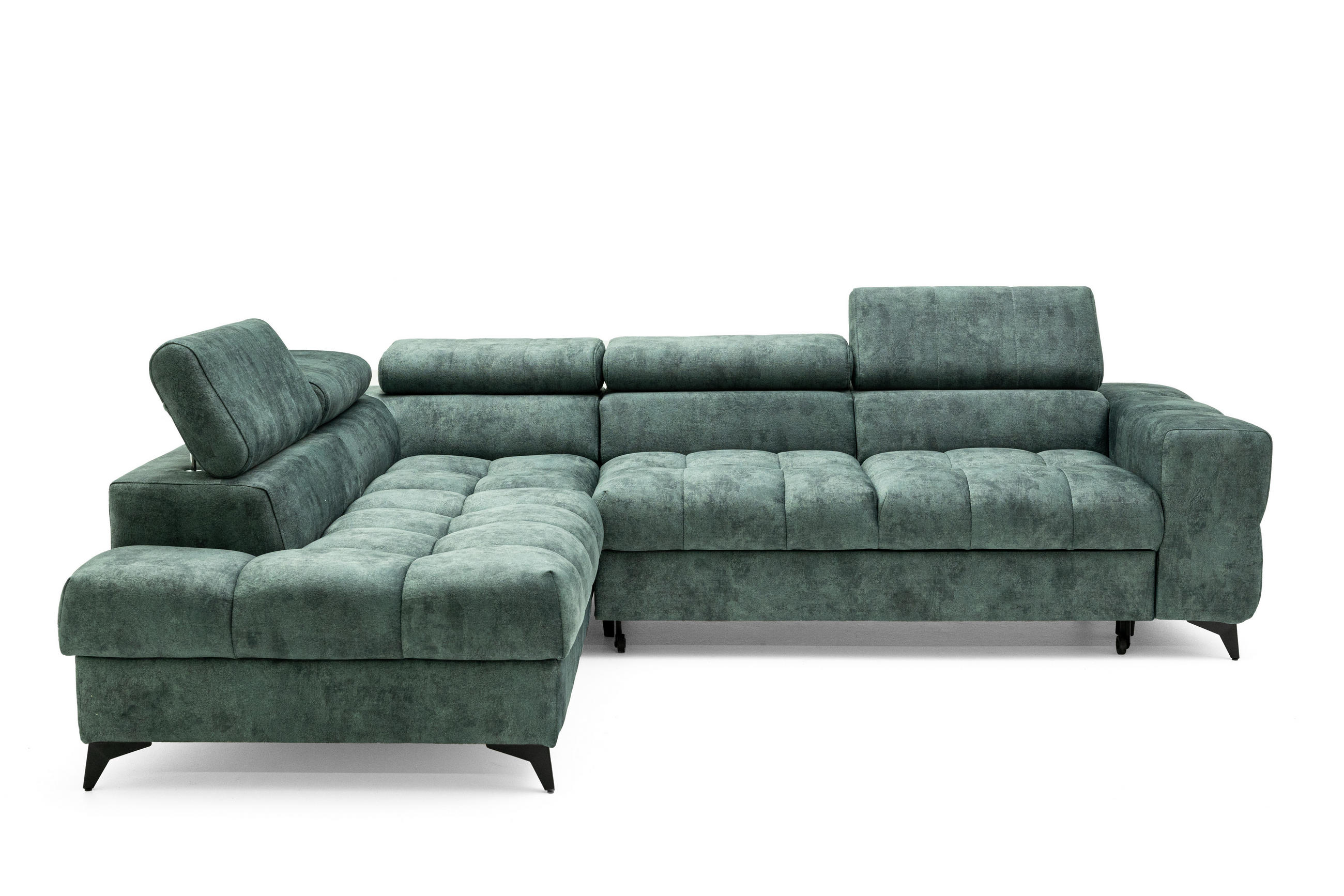 ECKSOFA PUDDING L Links mit Schlaffunktion 128x197 Velours Jadegrün - Jadegrün/Schwarz, Holz/Textil (270/204cm) - Muffo