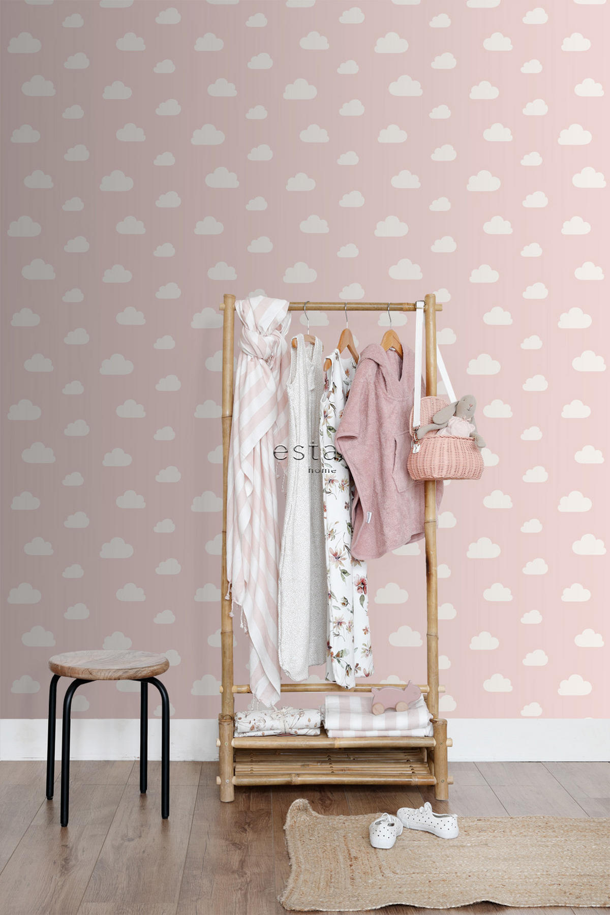 TAPETE kleine Wolken 53 cm x 10.05 m - Pink, Papier (53/0.1cm) - ESTAhome