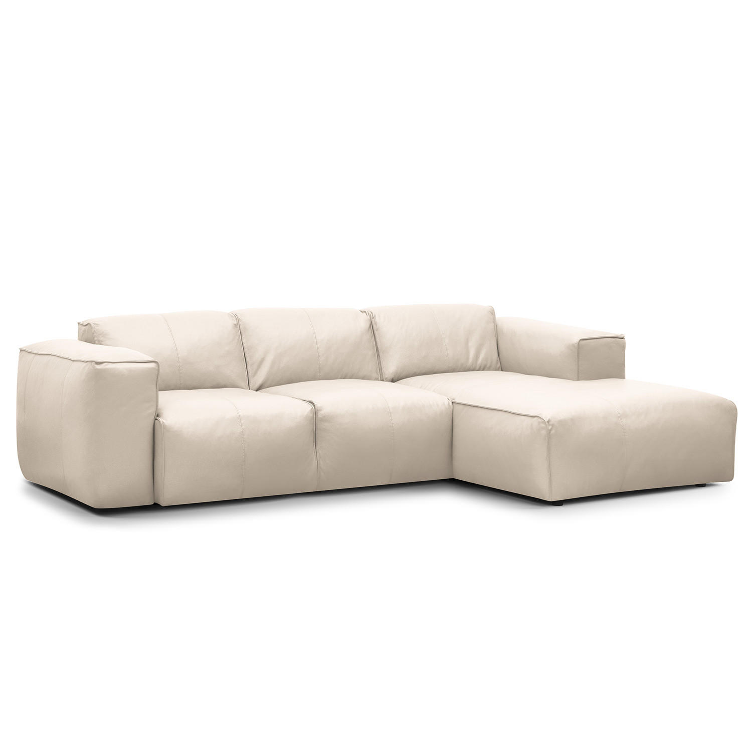 3-SITZER ECKSOFA mit Longchair - Hellgrau/Schwarz, Leder/Kunststoff (251/173cm) - home24