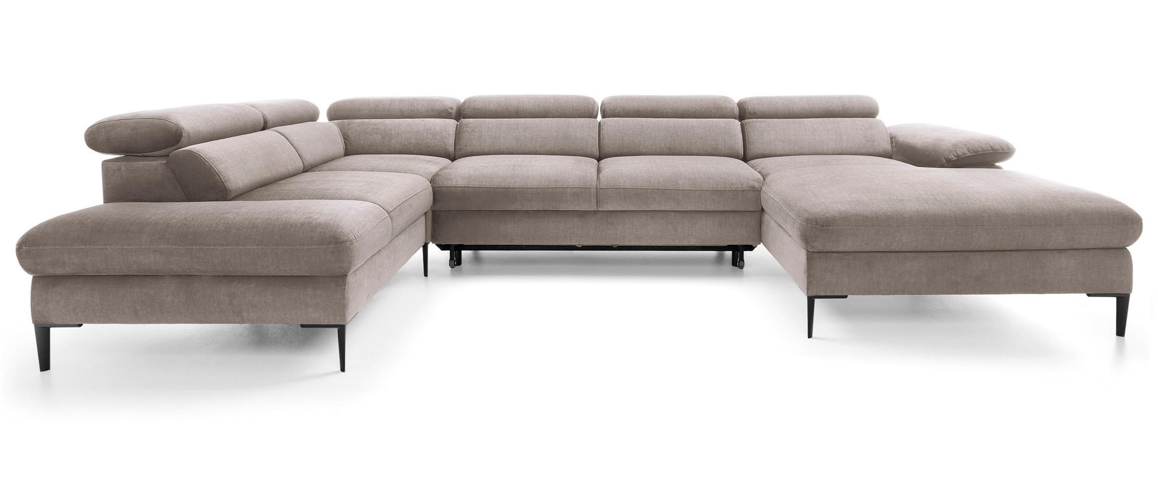 ECKSOFA U-Form 350 cm Amaro M mit Schlaffunktion, Rechts, Dunkelbeige - Cappuccino, Holz (353/214cm) - Emporius