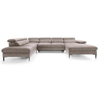 ECKSOFA U-Form 350 cm Amaro M mit Schlaffunktion, Rechts, Dunkelbeige - Cappuccino, Holz (353/214cm) - Emporius