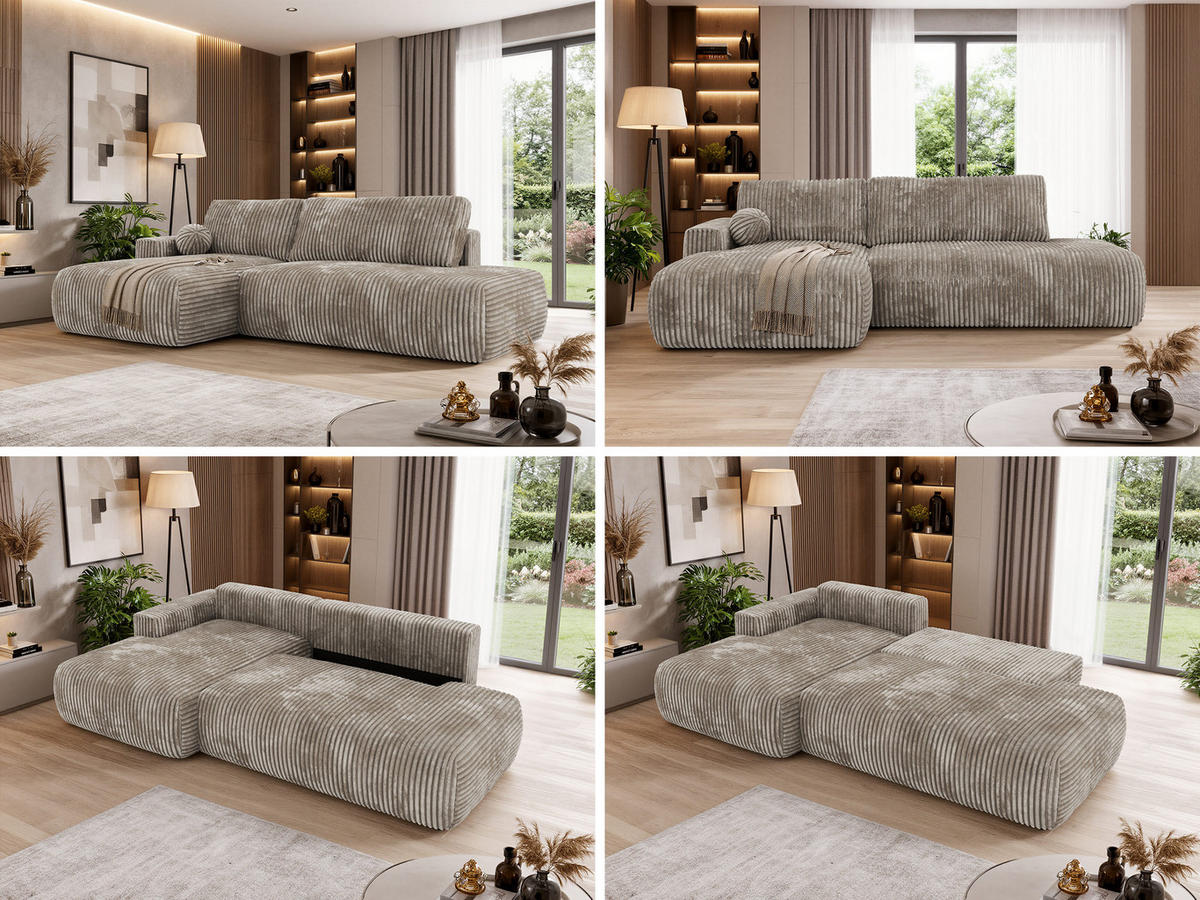ROHOVÁ SEDAČKA TAREN L Světle hnědá Manšestr - ľavá strana - svetlohnedá/čierna, textil/plast (170/292cm) - MKS