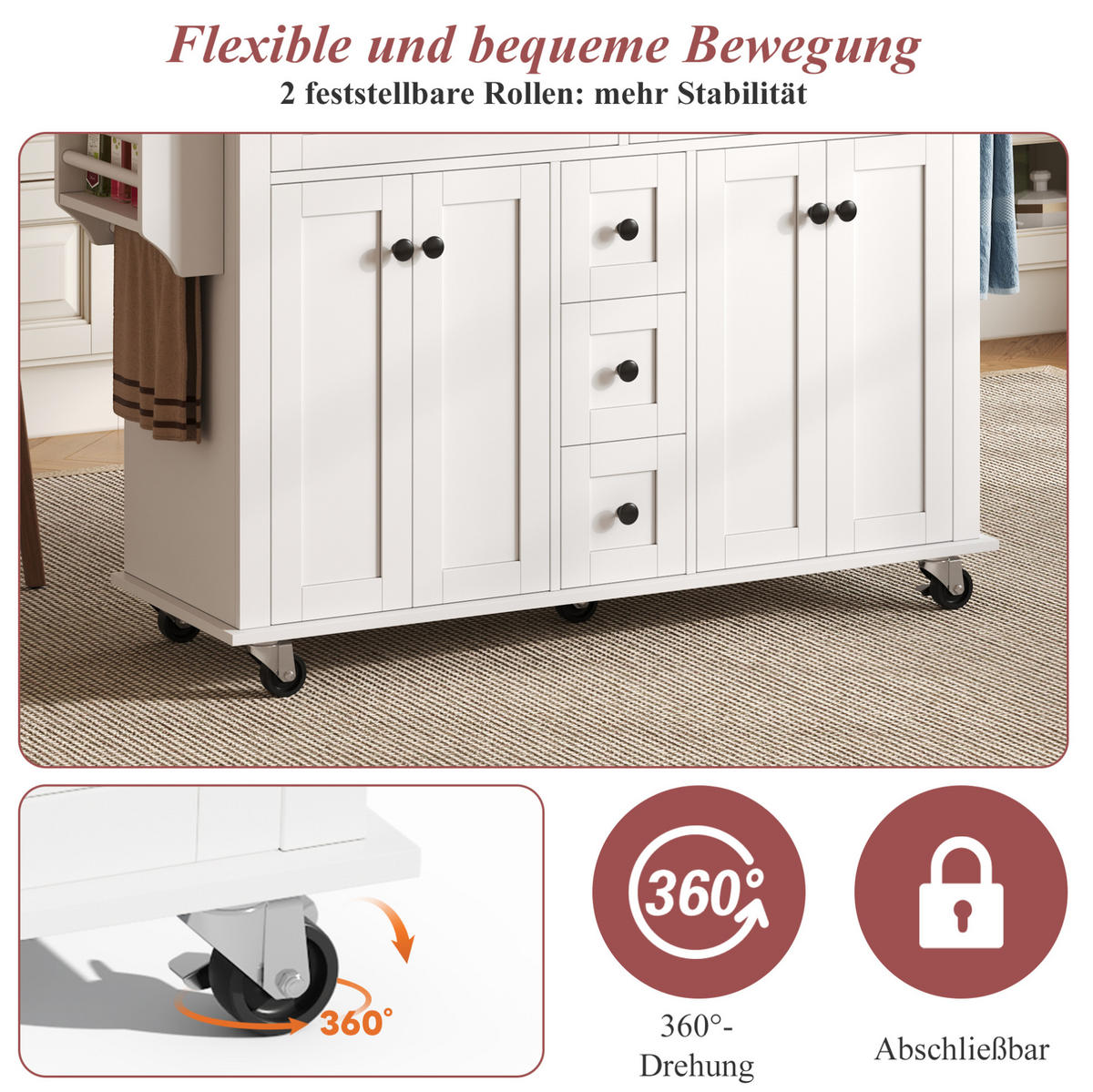 KÜCHENINSEL 140/40-65/89 cm aus MDF mit ausklappbarer Arbeitsplatte Weiß/Natur - Weiß, Holzwerkstoff (140/89/65cm) - Modenvie