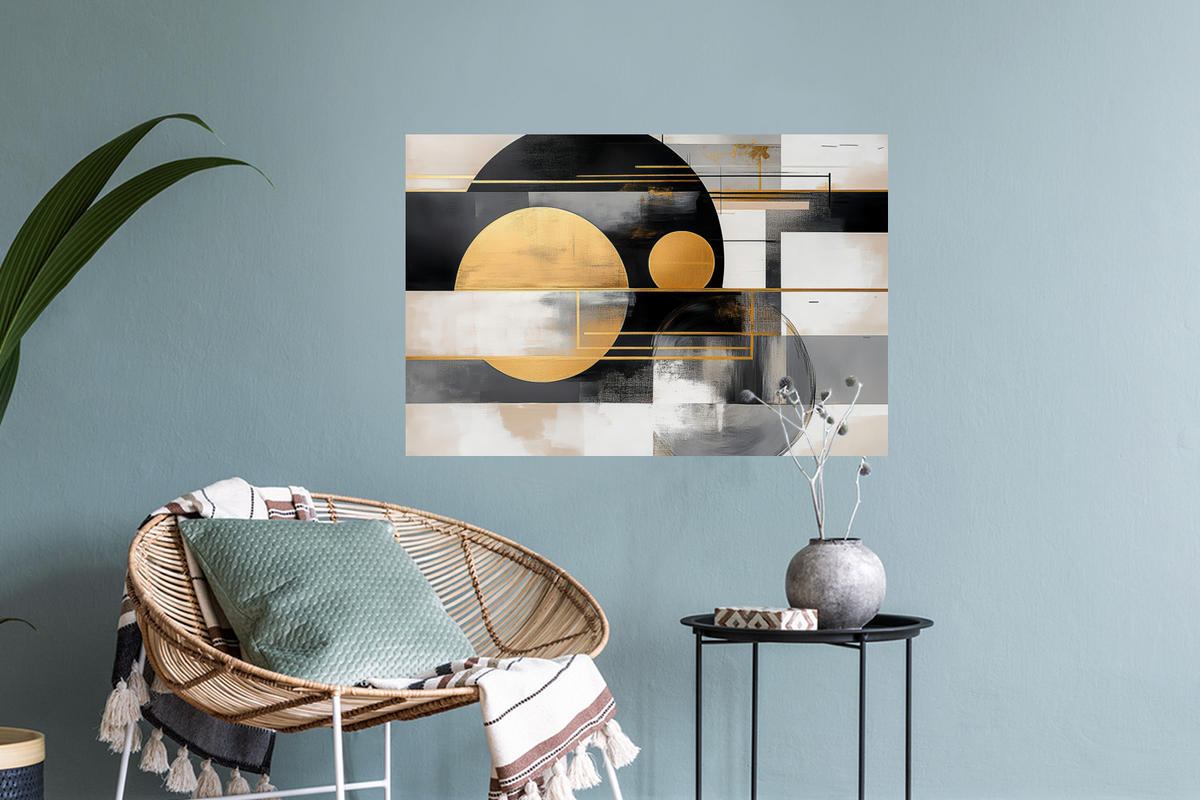 WANDTATTOO Abstrakt - Gold - Silber - Formen - Ästhetisch - Modern 60x40 cm - Goldfarben, Kunststoff (60/40/0.1cm) - MuchoWow