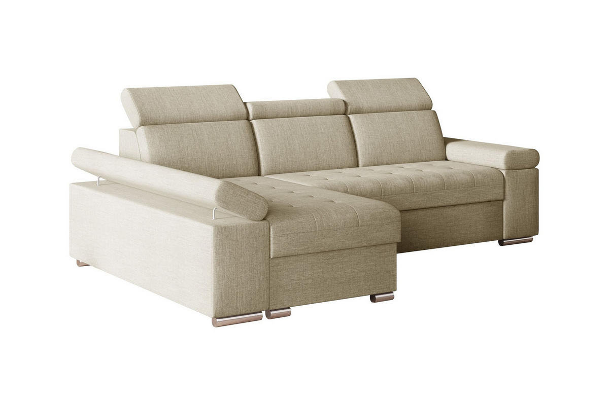 ECKSOFA mit Schlaffunktion Luka L Twist 01 - Beige - Rechts - Beige/Silberfarben, Holzwerkstoff (260/168cm) - Möblo