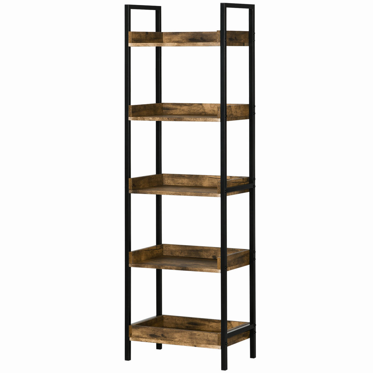BÜCHERREGAL,INDUSTRIE 5 Ebenen Holz-Metall 48x30x155cm,rustikales braun - Braun, Holzwerkstoff (48/155/30cm) - Vallsero