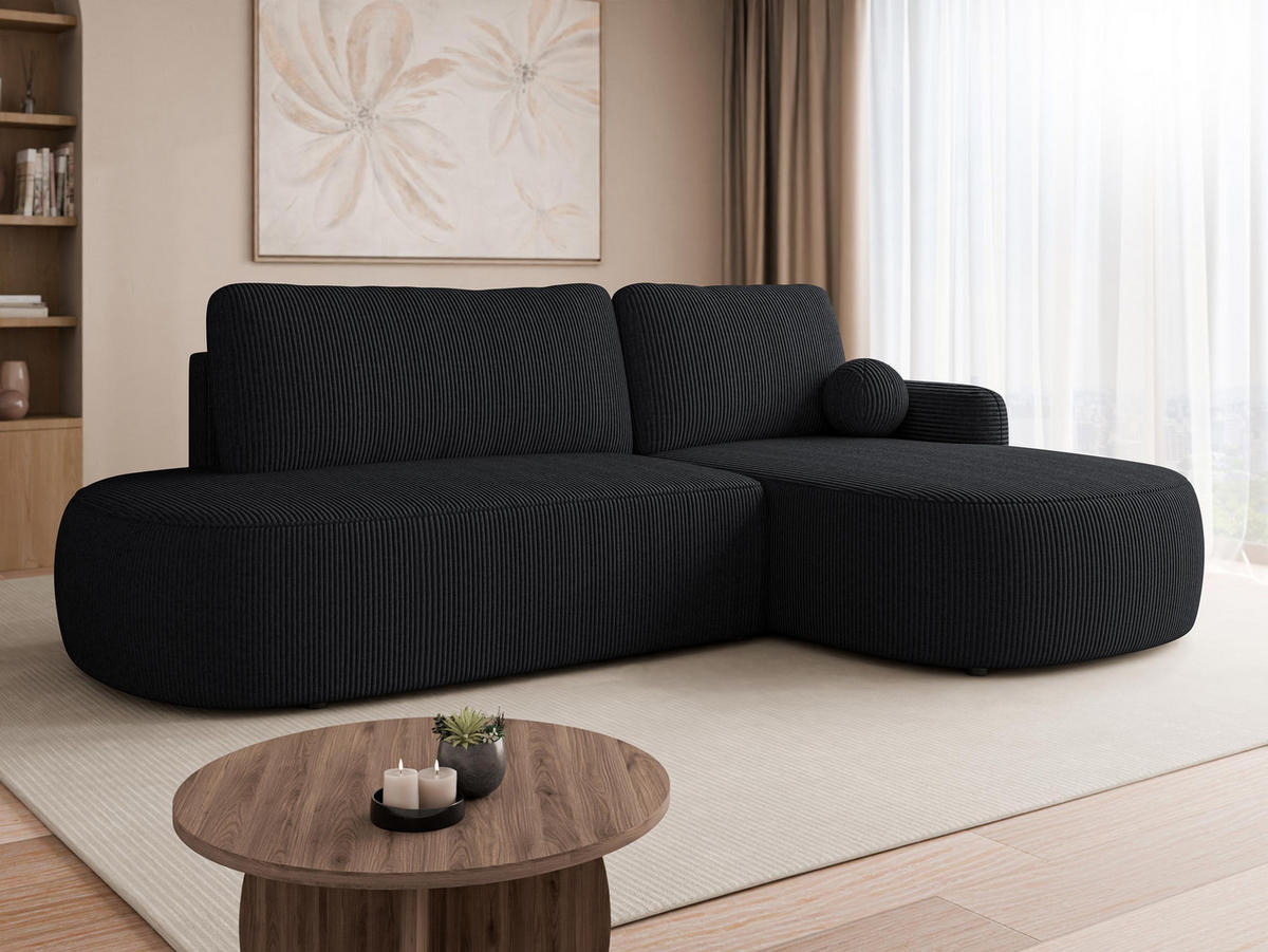 ECKSOFA Loridu O Cord, Seite: Rechts - Schwarz, Holz/Kunststoff (274/174cm) - MIRJAN24