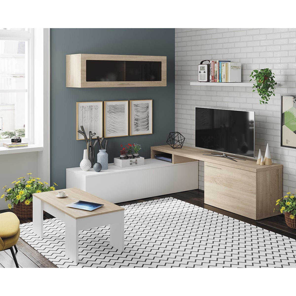 COUCHTISCH mit hochklappbarer Platte L100 cm - Alida - Weiß, Holzwerkstoff (100/50/45cm) - Calicosy