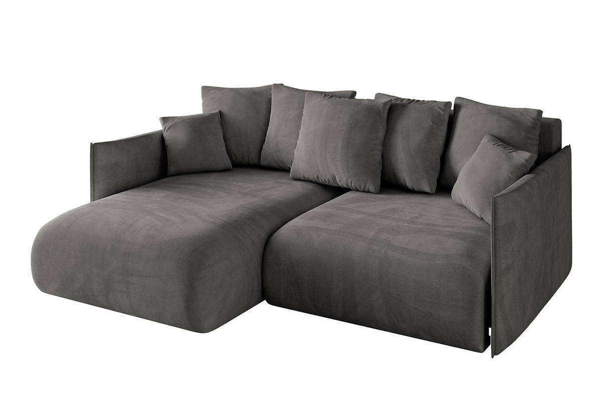 ECKSOFA mit Schlaffunktion und Bettkasten ONESK-L 208x165x40 Dunkelgrau Velours - Dunkelgrau, Holzwerkstoff/Kunststoff (208/165cm) - ALTDECOR