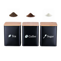 3XDÓZY na potraviny - černá, kov/dřevo - Relaxdays