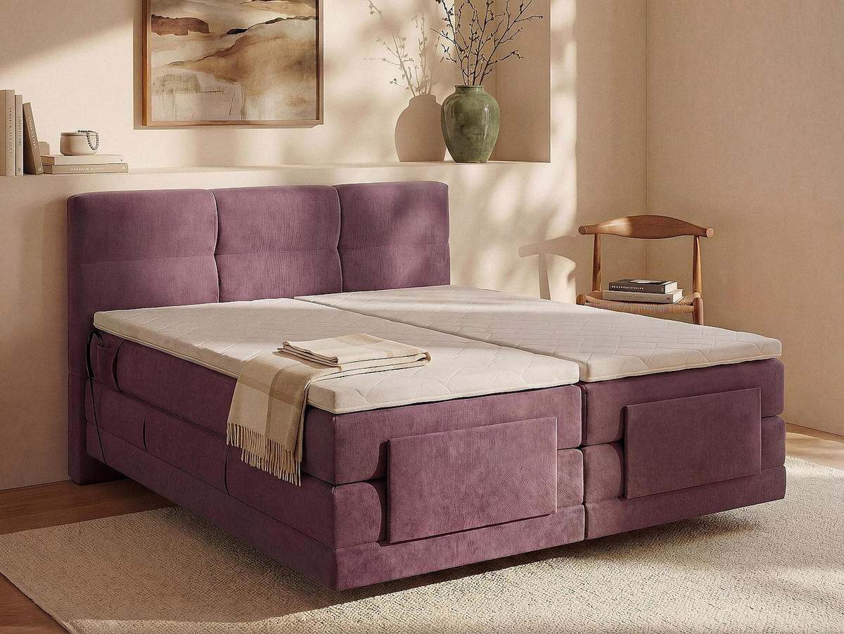 BOXSPRINGBETT - 2 Personen - stoff - bordeaux Lodi - Bordeaux, Textil (90/200cm) - Vente-Unique
