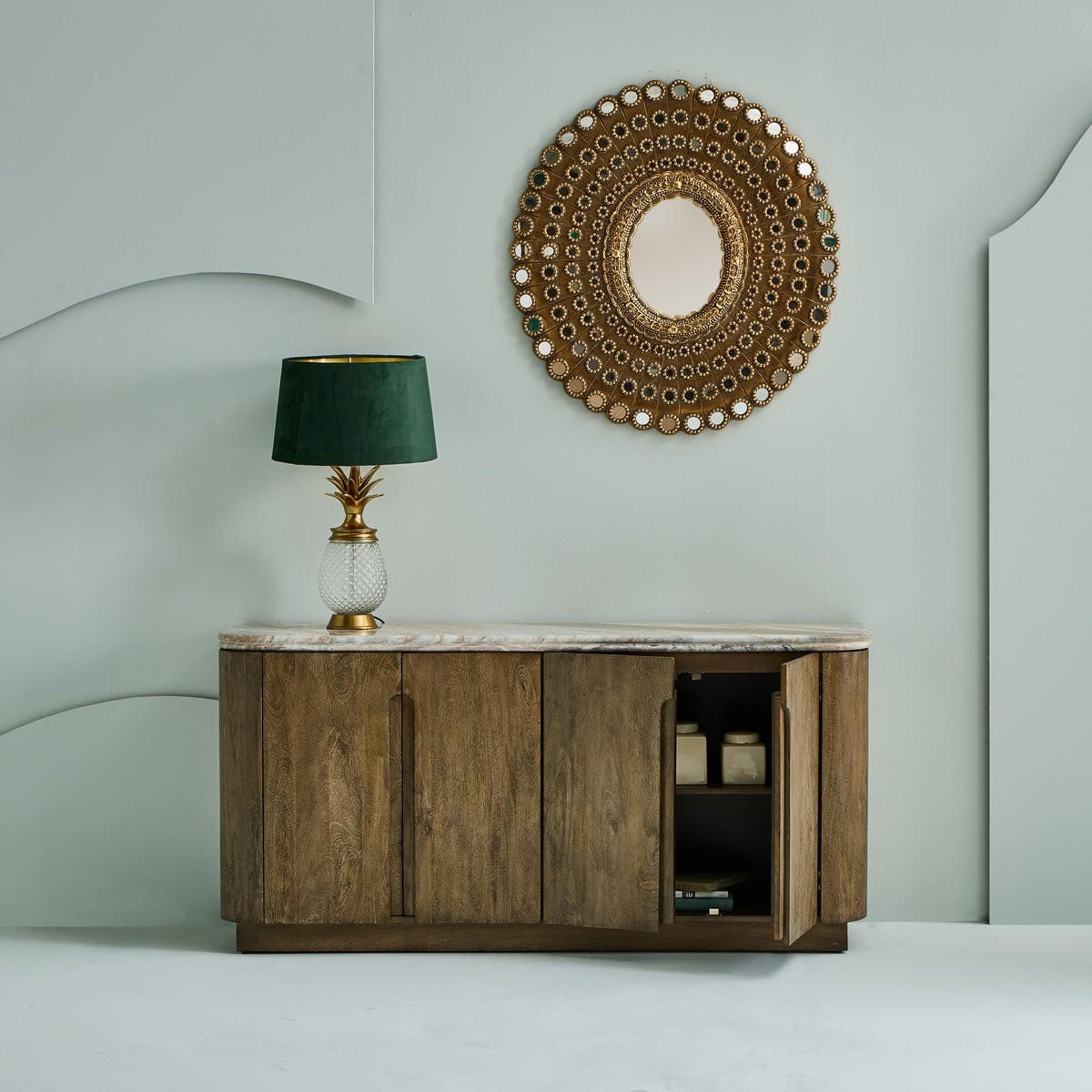 SIDEBOARD aus Massivholz und Marmor 162/80/43 cm - Beige, Holz (43/80/11cm) - Signature