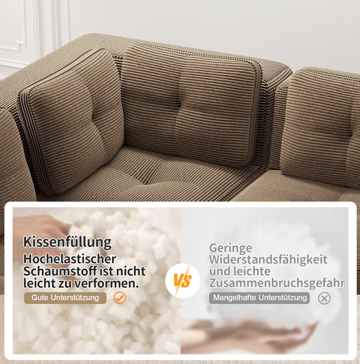 ECKSOFA 297/177/69 cm braun aus Cord mit modularem Design und tiefer Sitzfläche - Braun, Textil (177/297cm) - OKWISH
