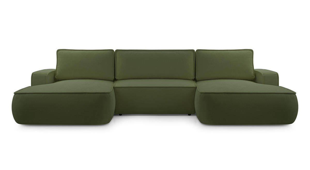 WOHNLANDSCHAFT Ablia Dunkelgrün 364/168/87 cm mit Schlaffunktion - Dunkelgrün/Schwarz, Kunststoff/Textil (364/87/168cm) - AX Living