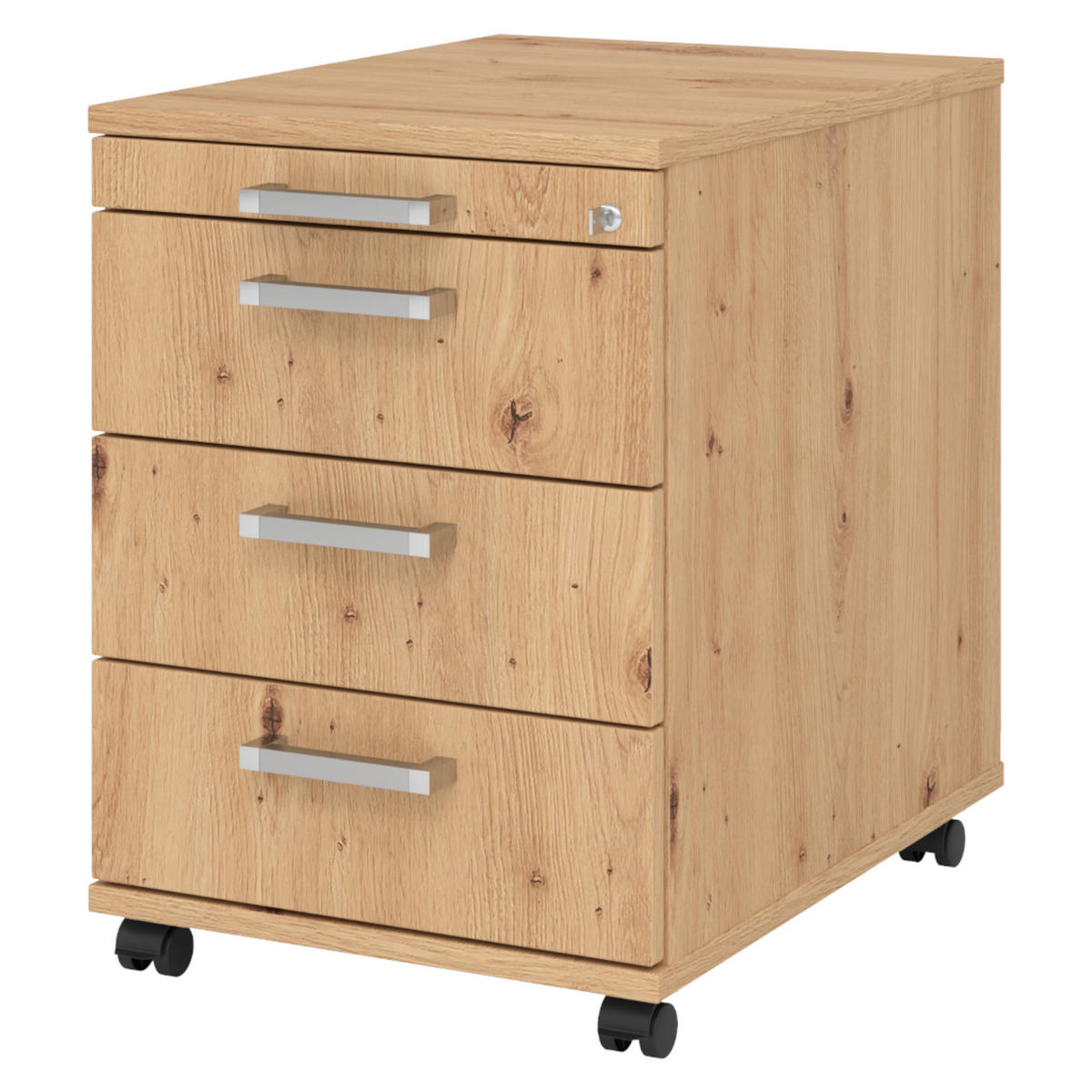 ROLLCONTAINER - 3 Materialschubladen 58/42,8/59 cm in Wildeiche Chromgriff (Metall) - Wildeiche, Holzwerkstoff (42.8/59/58cm) - bümö