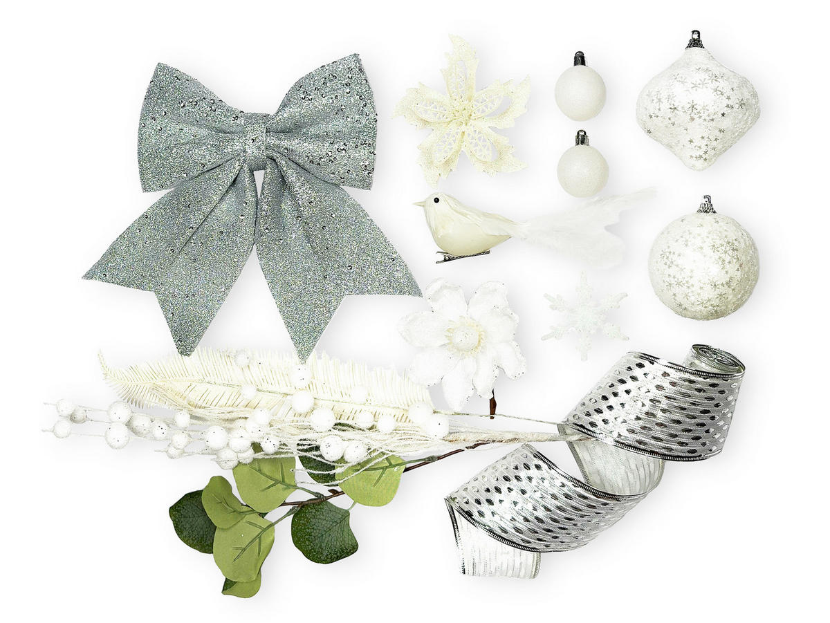LAALU WEIHNACHTSBAUM geschmückt künstlich WHITE MELODY 60 cm mit LED-Beleuchtung IN FLOWER - Silberfarben/Weiß, Kunststoff (60cm) - LAALU