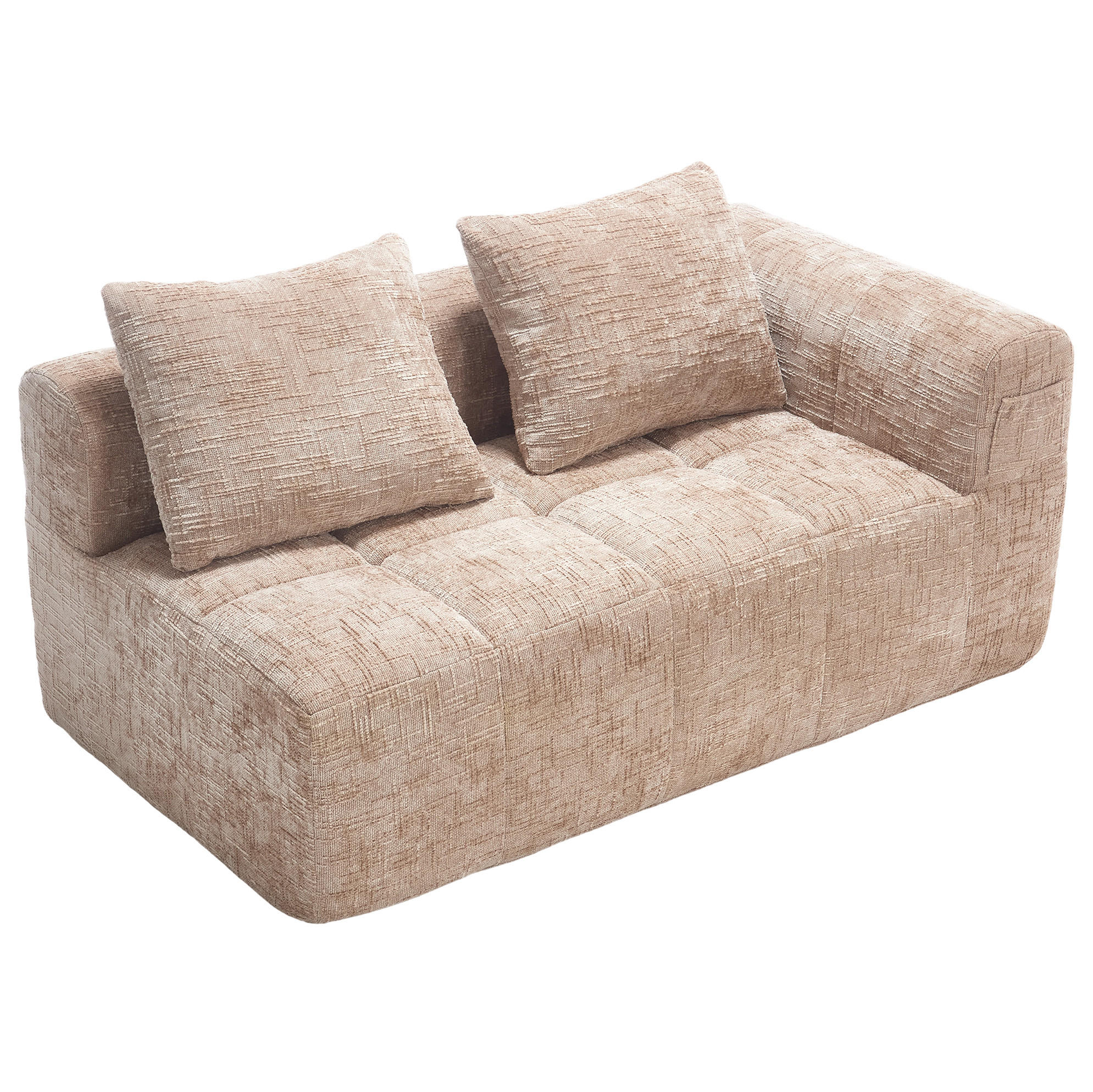 SOFA mit Seitentaschen 158 x 90 cm Chenille Khaki - Braun, Kunststoff (158/60/90cm) - Meubliv