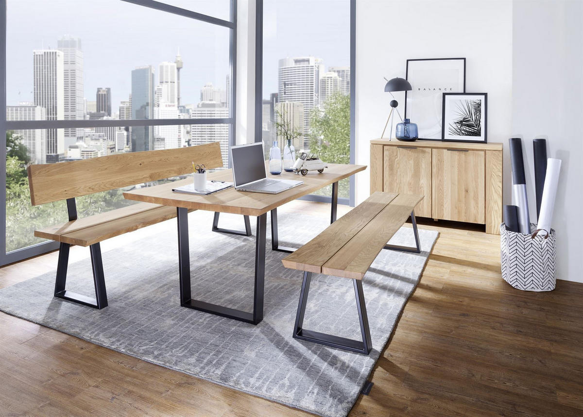 TISCHGRUPPE Daffie Esstisch mit 2 Sitzbänken aus Massivholz Wildeiche - Wildeiche, Holz (220/1/187cm) - 58aufmkessel