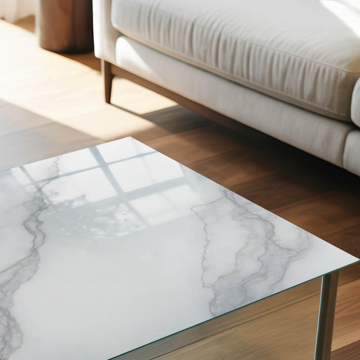 TISCHPLATTE 120x60 cm – Marmormuster - Schwarz, Glas (120/60/0.4cm) - Wallfluent