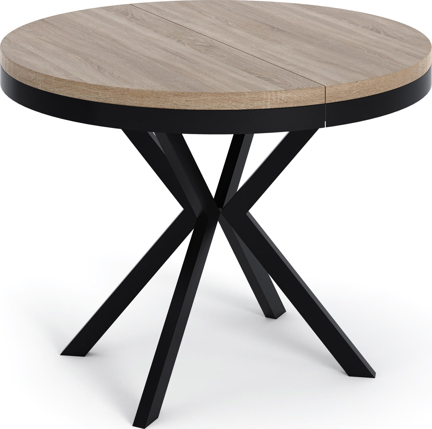 ESSTISCH Ross runder ausziehbarer, Sonoma Eiche 90-170/90/76 cm - Schwarz/Sonoma Eiche, Holzwerkstoff/Metall (90/90/76cm) - WFL GROUP