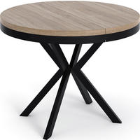 ESSTISCH Ross runder ausziehbarer, Sonoma Eiche 120-200/120/76 cm - Schwarz/Sonoma Eiche, Holzwerkstoff/Metall (120/120/76cm) - WFL GROUP