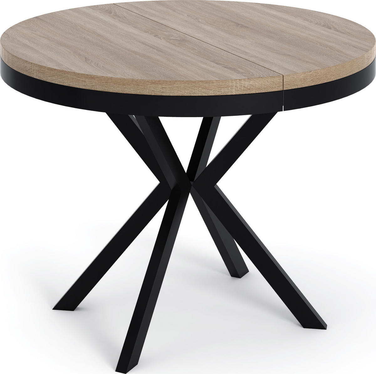 ESSTISCH Ross runder ausziehbarer, Sonoma Eiche 120-200/120/76 cm - Schwarz/Sonoma Eiche, Holzwerkstoff/Metall (120/120/76cm) - WFL GROUP