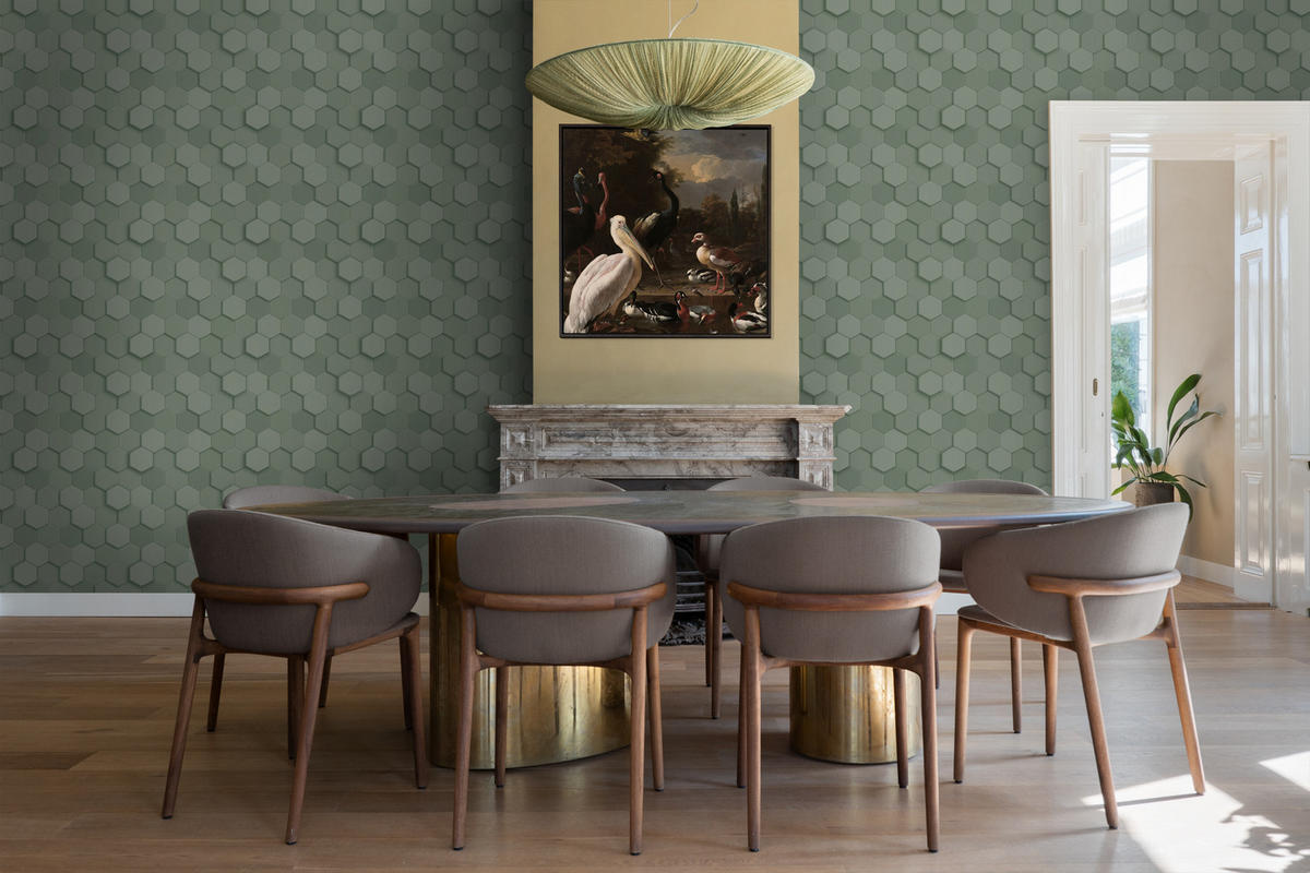TAPETE 3D Wabenmuster 53 cm x 10.05 m - Grün, Papier (53/1000cm) - Origin Wallcoverings