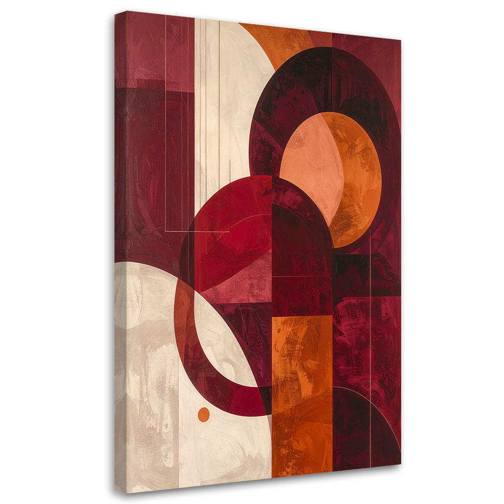 LEINWANDBILD, Geometrische Komposition mit bordeauxroten Kreisen und Rechtecken - Rot, Textil (20/30cm) - Feeby