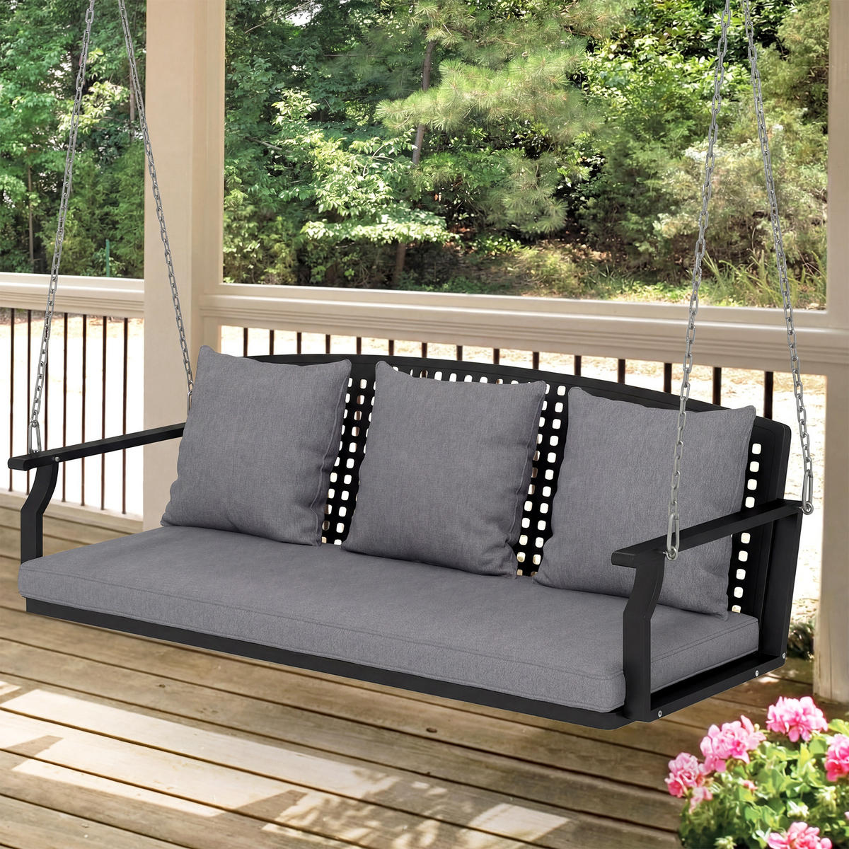 HÄNGEBANK Stahl Grau - Schwarz/Grau, Textil/Metall (66/51/154cm) - Outsunny