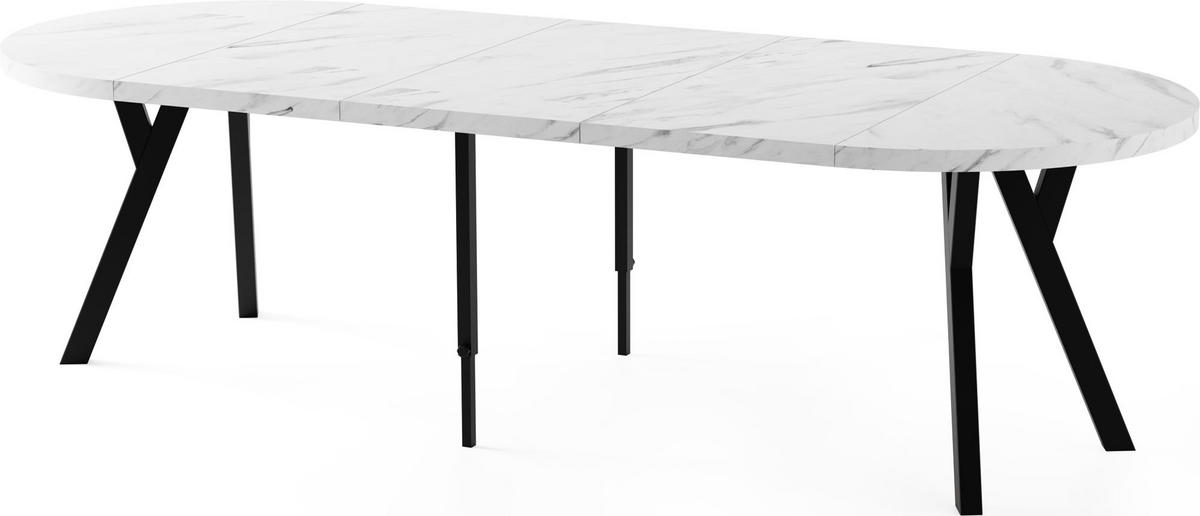 ESSTISCH Twixy XXL groß rund oval ausziehbar, Marmor Weiß 100-250/100/76 cm - Ecru/Schwarz, Holz/Holzwerkstoff (100/100/76cm) - WFL GROUP