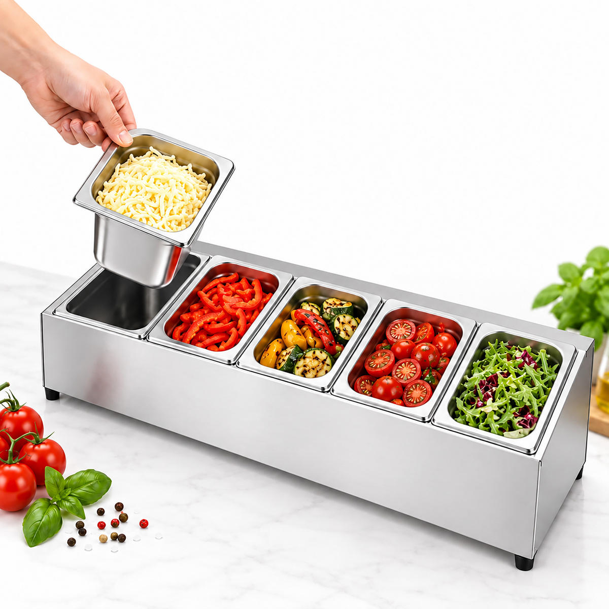 ZÁSOBNÍK Stříbrná 5-dílný nerez s víkem 86 cm - stříbrná, kov/plast - Relaxdays