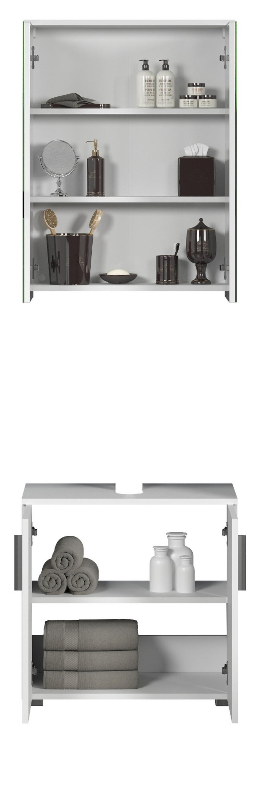 BADMÖBEL-SET weiß Hochglanz 112 x 192 cm 2-teilig, Badezimmer Schränke in modernem Design - Weiß Hochglanz/Silberfarben, Holzwerkstoff/Kunststoff (60/192/32cm) - Top.Furn