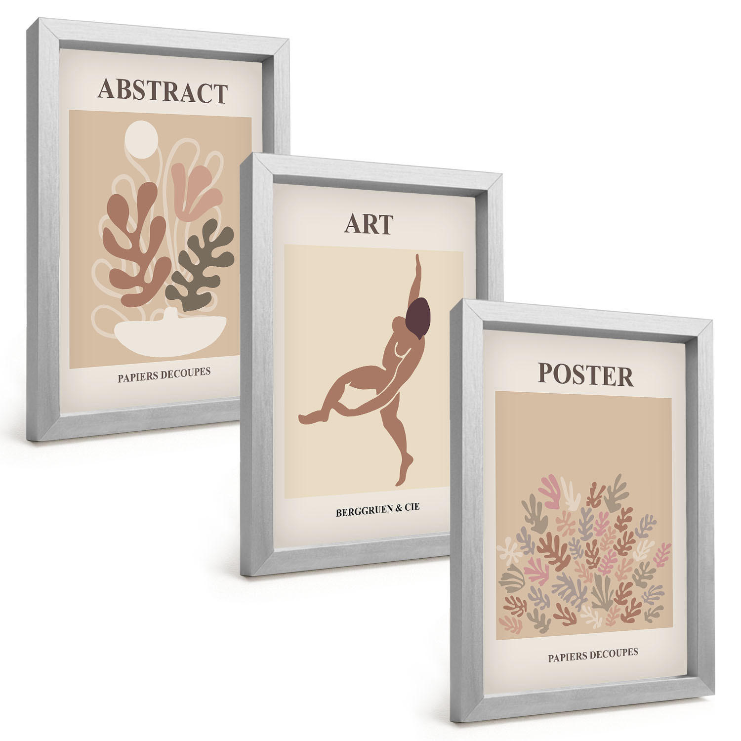 BILDER SET 3er Set - 20x30 cm Silberner Rahmen - Matisses stilvolle Kompositionen - Silberfarben, Kunststoff (20/30cm) - TULUP