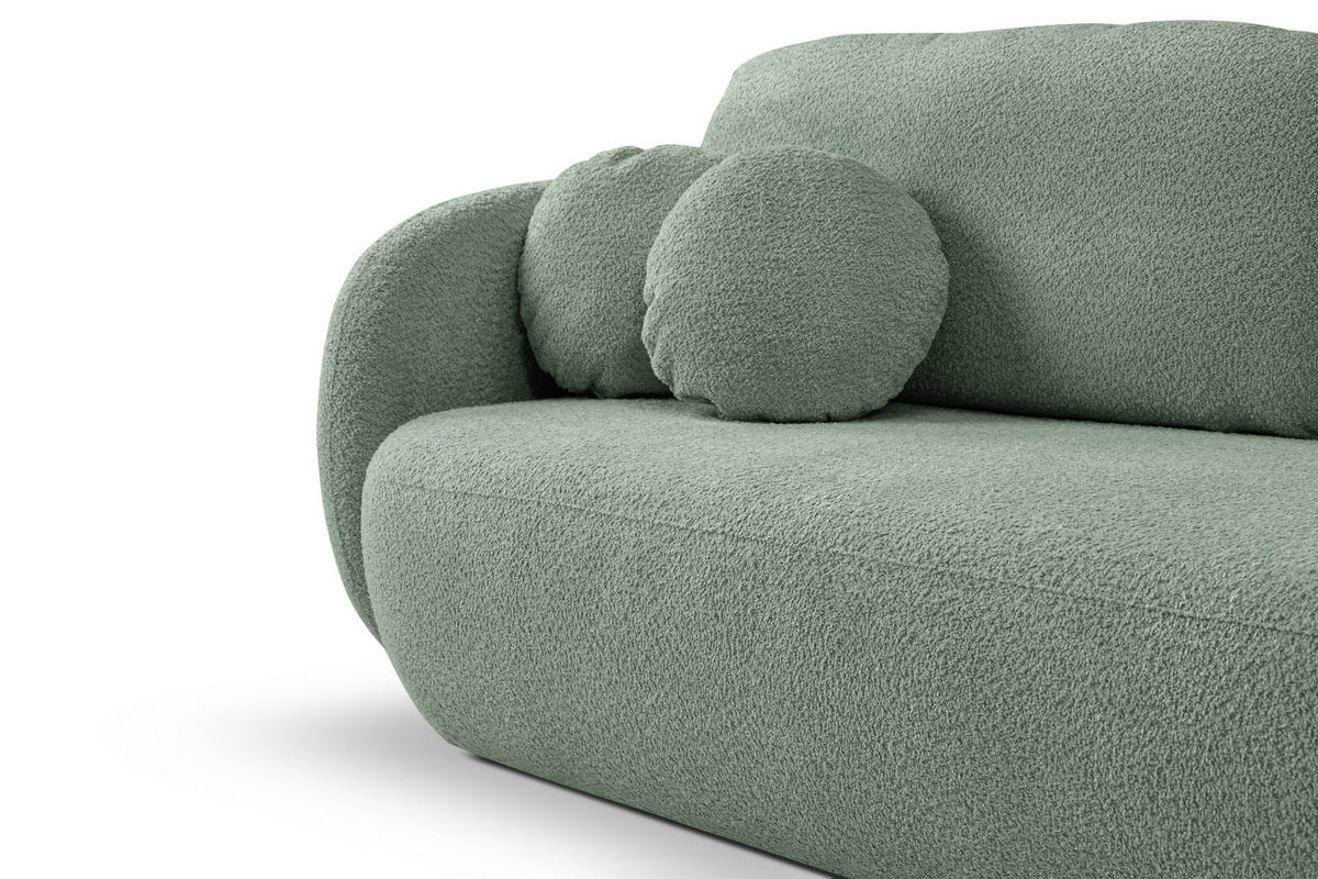 BETTSOFA AMICO Grün Bucle-Stoff mit Schlaffunktion - Grün, Holz (238/86.5/101cm) - MASSENO