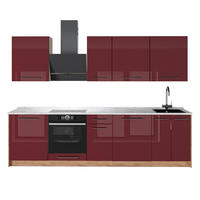 KÖK Fame-Line, Bordeaux högblank/Goldkraft ek, 280 cm AP Marble - Bordeaux/Honungsek, Träbaserade material (280/206.8/60cm) - Vicco