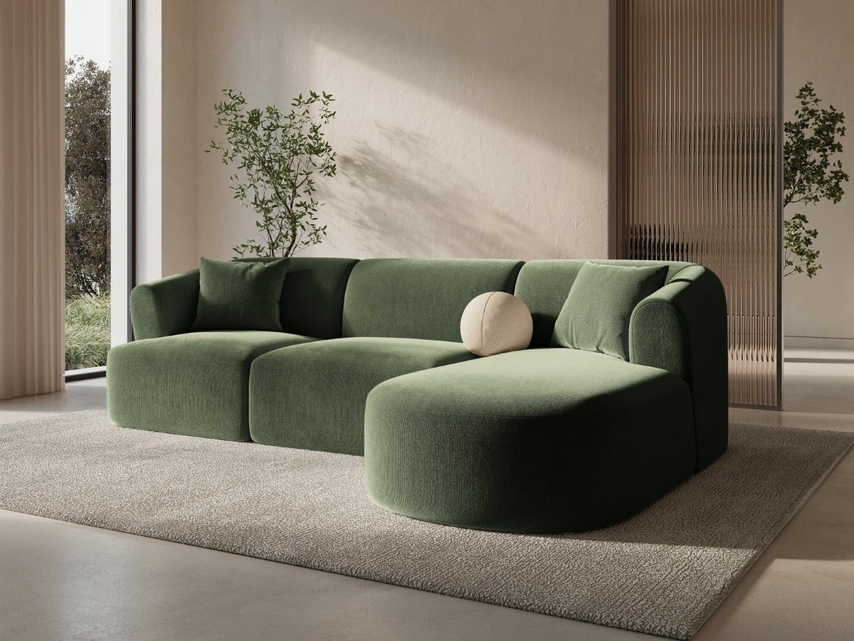 MODULARES-ECKSOFA rechts Campi aus Samt grün 4 Sitzplätze - Grün, Textil (156/256cm) - Cosmopolitan Design