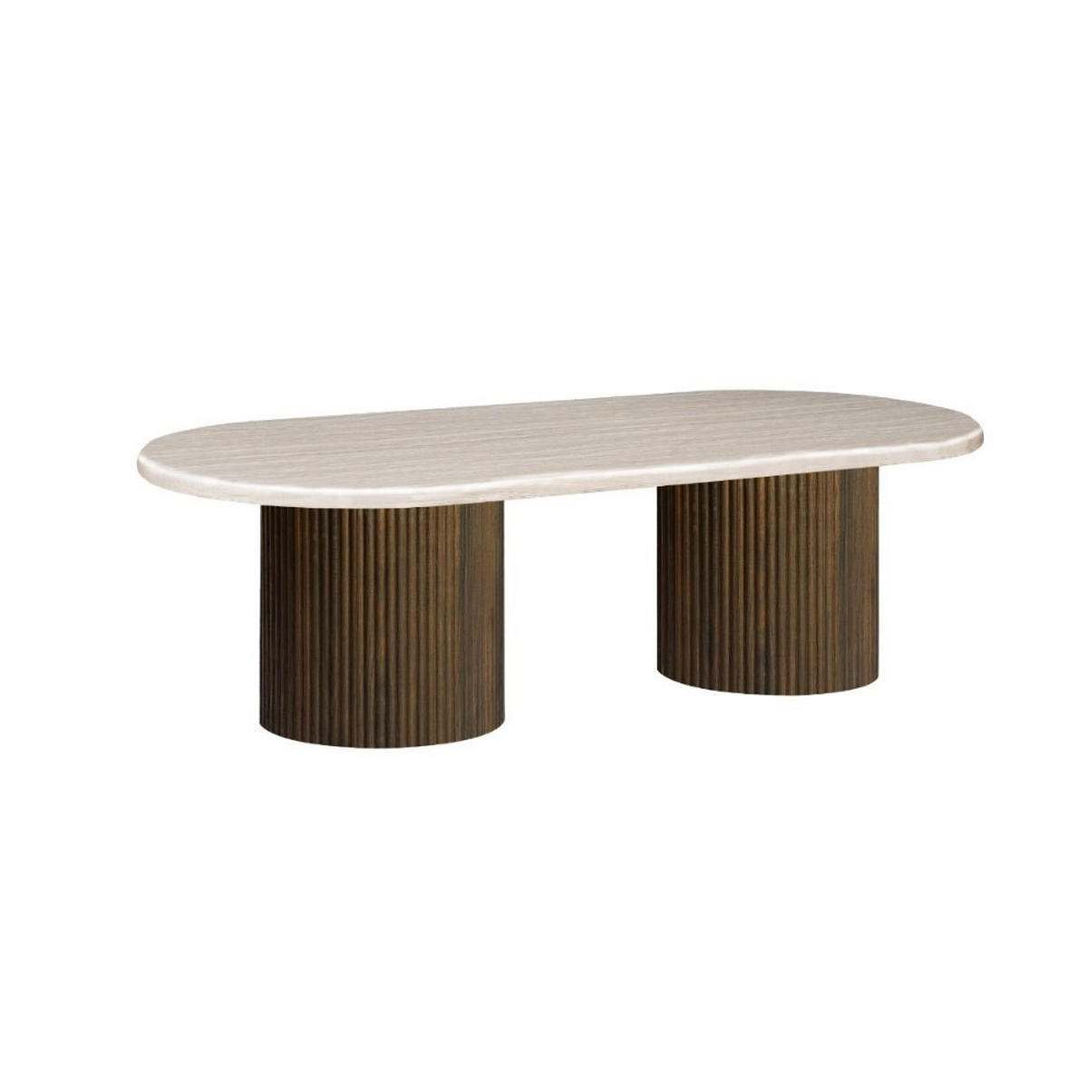 MODERNER Couchtisch mit ovaler Travertin-Tischplatte - Beige/Braun, Keramik (70/130/45cm) - alesvelt