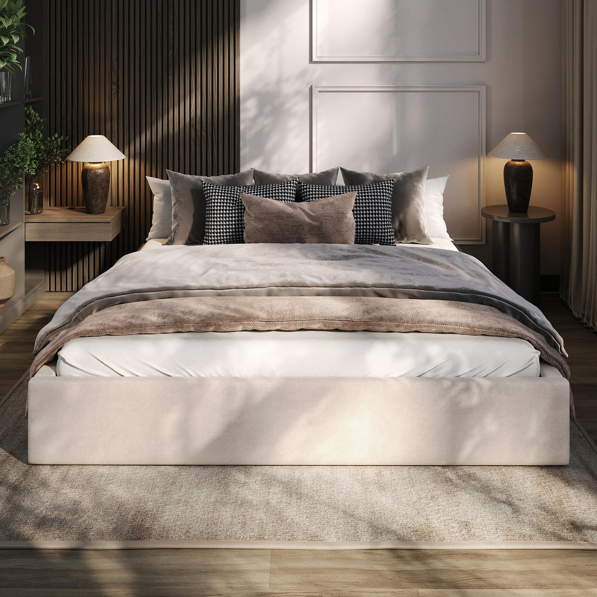 POLSTERBETT 180x200cm Bett mit Stauraum Lattenrost Creme - Creme, Holz/Holzwerkstoff (180/200cm) - Muralo