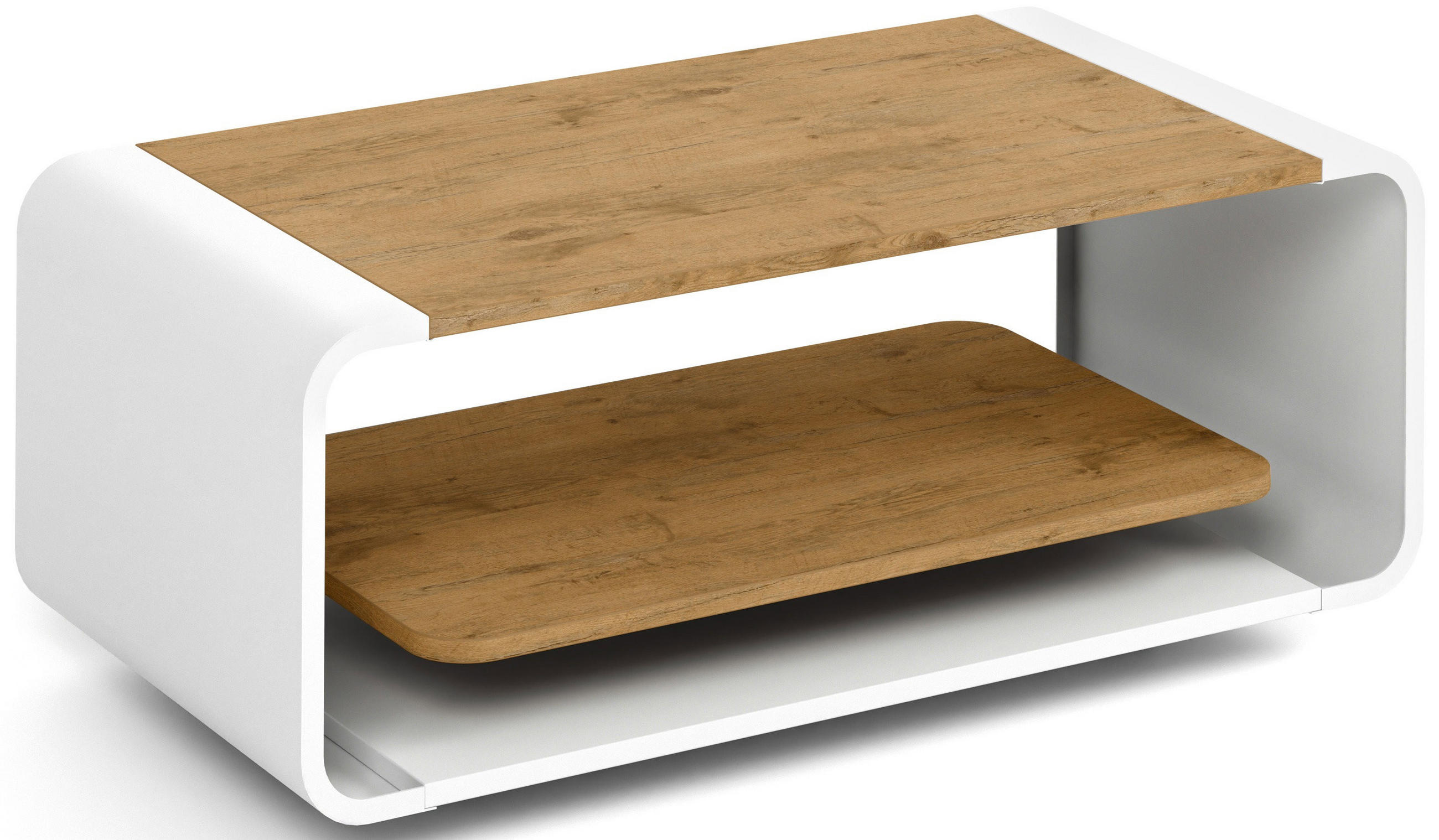COUCHTISCH Sora in Lancelot Eiche mit abgerundetem weißem Metallgestell 100/50/41 cm - Eichefarben/Schwarz, Holzwerkstoff (50/100/41cm) - WFL GROUP