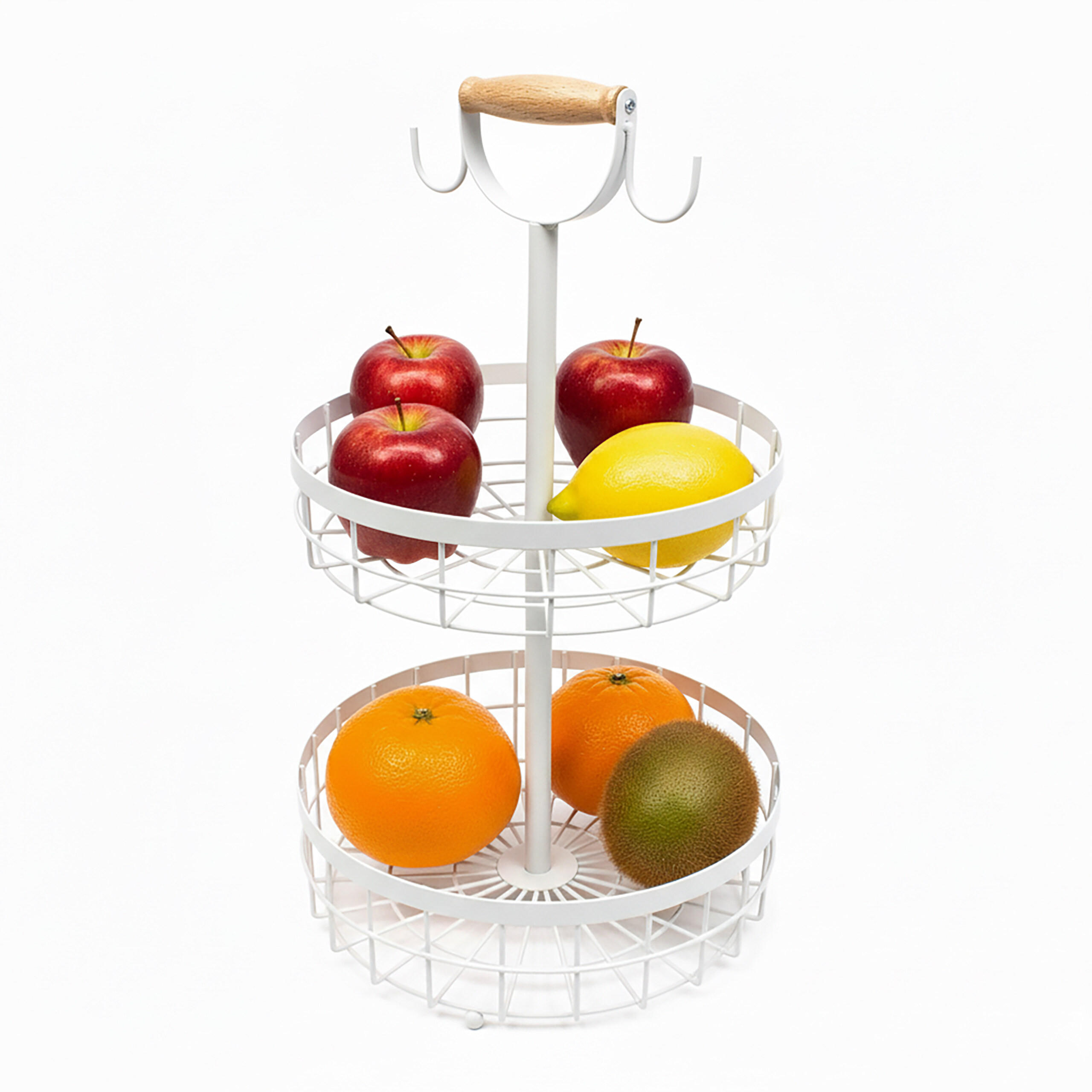OBSTKORB-ETAGERE - Weiß, Holz/Metall (28/52cm) - Relaxdays