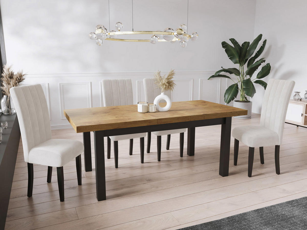 ESSTISCH Gemini rechteckig ausziehbar, Lancelot Eiche 120-160/80/78 cm - Eichefarben/Schwarz, Holz/Holzwerkstoff (80/160/78cm) - WFL GROUP