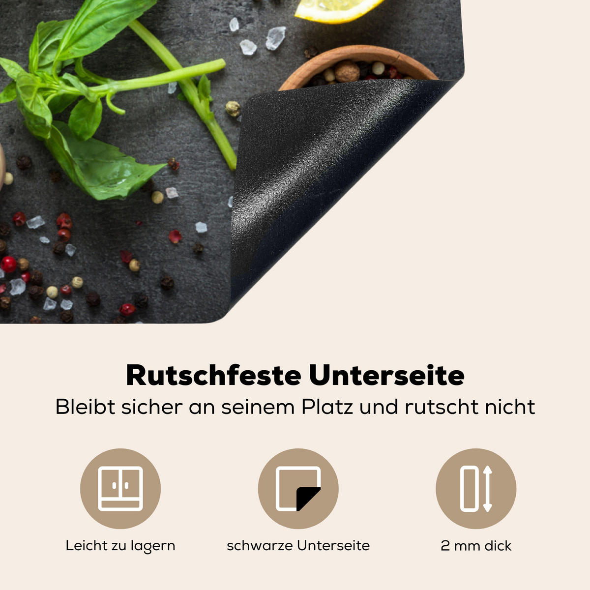 HERDABDECKPLATTE Limette - Kräuter - Gewürze - Grün - Grau - Beton Ceranfeldabdeckung 85x52 cm - Grün, Kunststoff (85/52/0.2cm) - MuchoWow