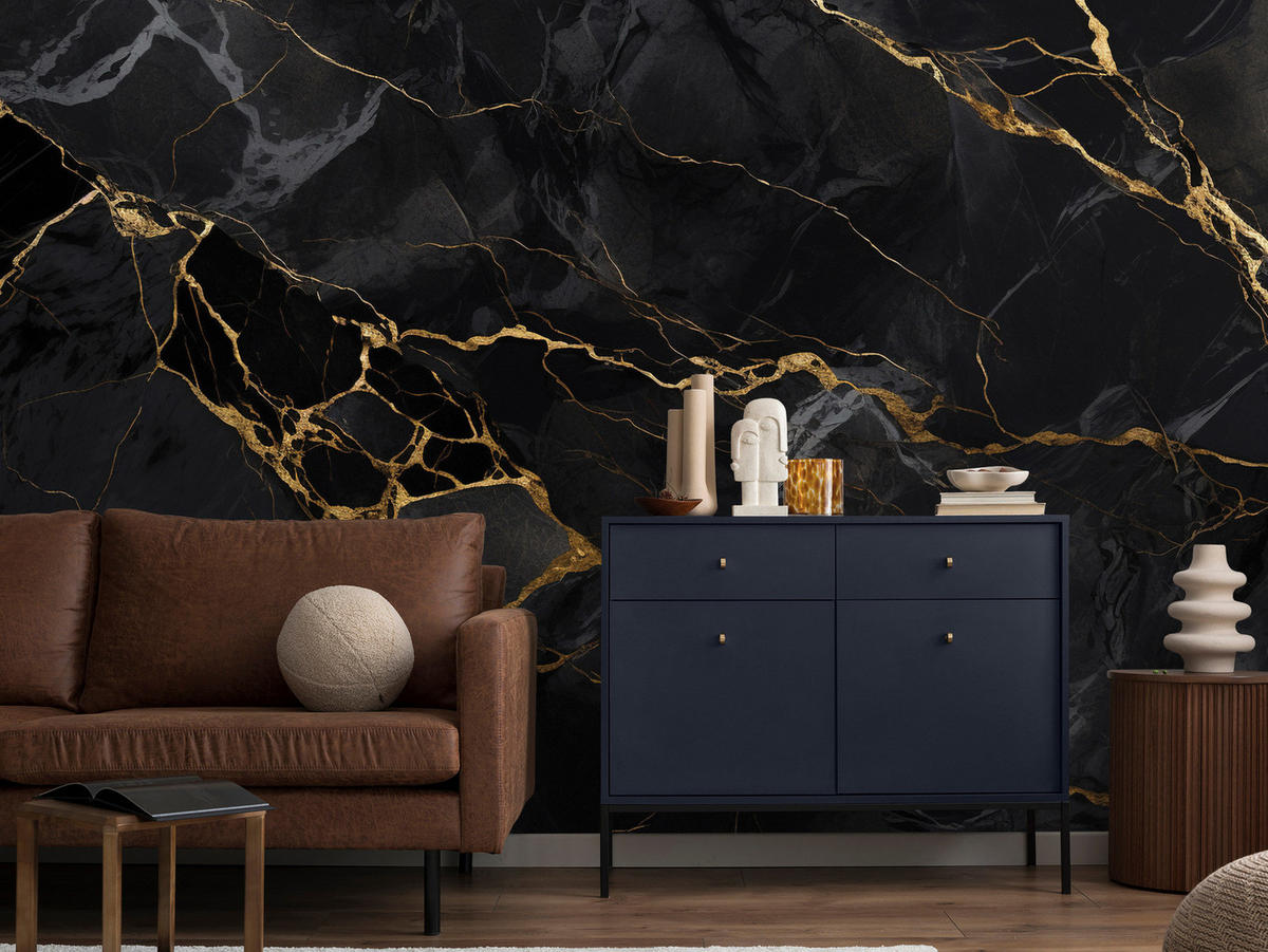 FOTOTAPETE Abstraktion Marmor Moderne Muster 150x105 - Beige/Schwarz, Papier (150/105cm) - Muralo