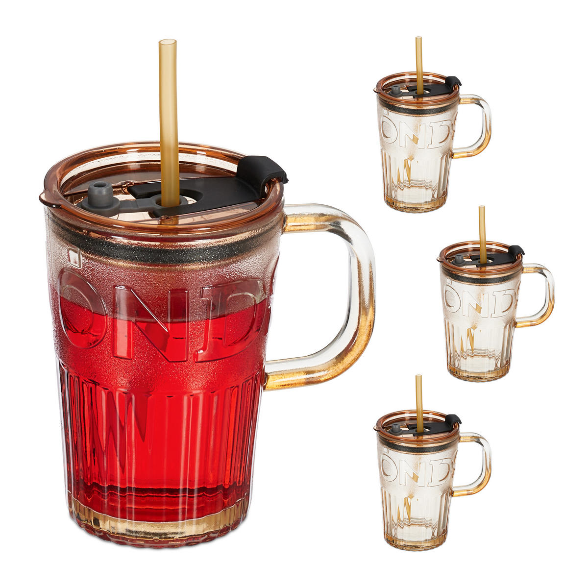 4xTRINKGLÄSER - Hellbraun, Glas/Kunststoff - Relaxdays